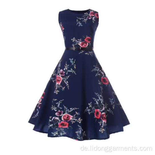 Ärmelloses A-Linien Blumen Schönes Vintage Kleid mit O-Ausschnitt
